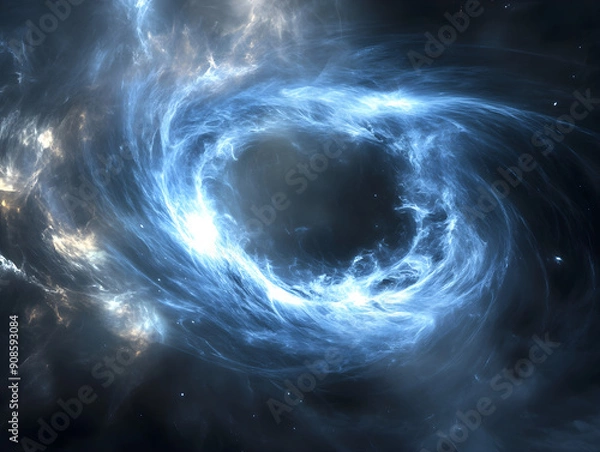 Fototapeta Stunning Cosmic Abstract Art Featuring Swirling Blue and White Luminescence Against Dark Backdrop, Evoking Galaxy and Black Hole Imagery with Dynamic Movement, Depth, and Striking Contrast