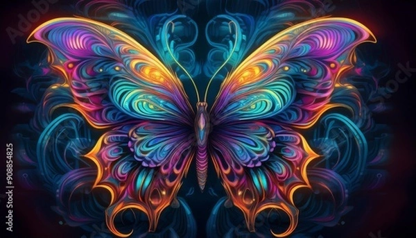 Fototapeta Psychadelic theme Butterfly. Spirit Animal guide illustration