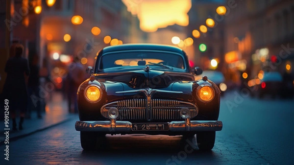 Fototapeta Vintage Car in Urban Setting, Generative AI illustration