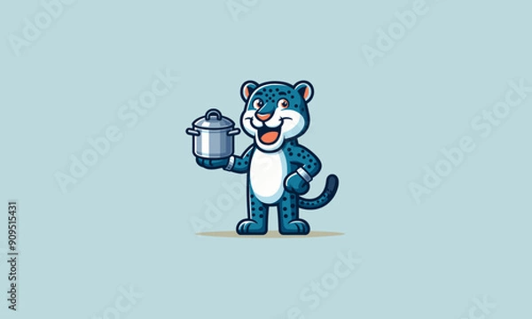 Fototapeta leopard character is holding a pot while smiling vector flat design