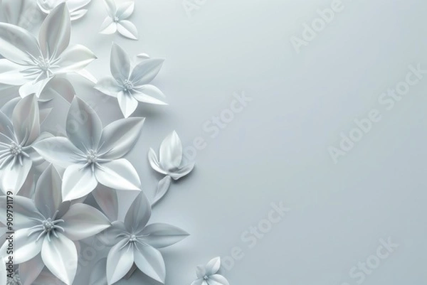 Fototapeta Elegant White Paper Flowers on a Soft Gray Background. Minimalist Floral Design for Cards, Invitations, and Decorations