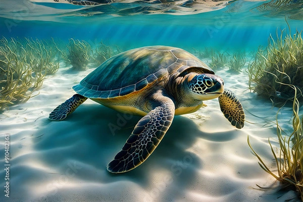 Fototapeta turtle swimming in the sea