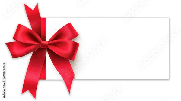 Fototapeta Gift card voucher with red ribbon sticker transparent background PNG clipart