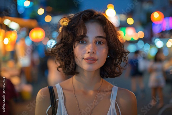 Fototapeta Woman at a Festive Night Market