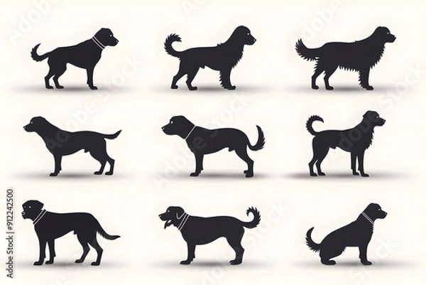 Fototapeta Silhouettes of various dog breeds in an artistic layout.