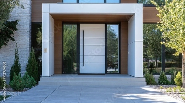 Fototapeta Modern front door with a clean white surface and simple hardware