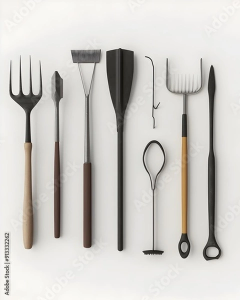 Fototapeta Meticulously arranged garden tools showcasing functional elegance and visual harmony