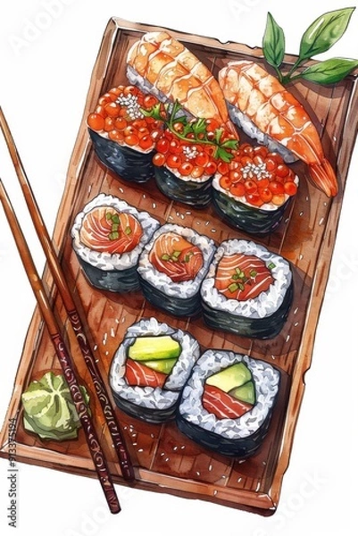 Fototapeta Sushi Platter With Fresh Seafood and Vegetables