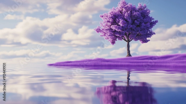 Fototapeta Mesmerizing Floating Violet Tree - Serene Minimalist Landscape