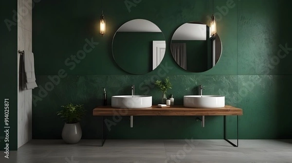 Obraz Modern bathroom interior with sink mirror with green.generative.ai