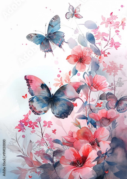 Fototapeta Warecolor Butterfly's and Flowers