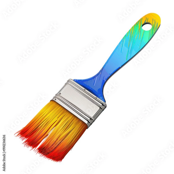 Obraz Vibrant paint brush with a colorful handle, perfect for various art projects and home improvement tasks. PNG transparent background.