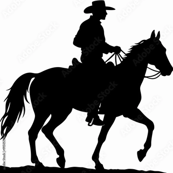 Obraz cowboy and cowgirl horse running silhouettes , cowboy riding a running horse, Western riding horse vector illustration, isolated on white background for rodeo western design