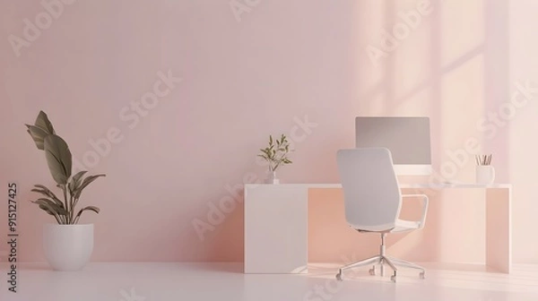 Fototapeta Minimalist White Office Room with Fawn Color Background