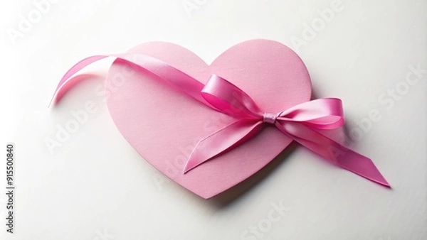 Fototapeta Paper pink heart with ribbon on white background for Mother's Day or Valentine's Day celebration, paper