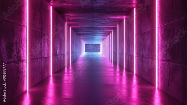 Fototapeta Infinite reflective corridor with glowing lights, creating a captivating visual effect.