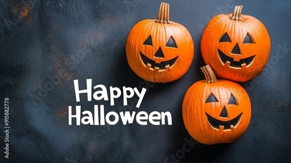 Fototapeta Happy Halloween Greeting with Pumpkin Decorations