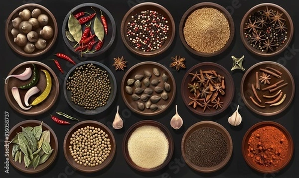 Fototapeta kitchen spice cooking ingredients in beautiful abstract on black background Generate AI