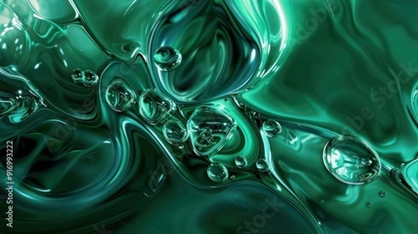 Fototapeta 3D abstract background adorned with elegant emerald oil and water patterns