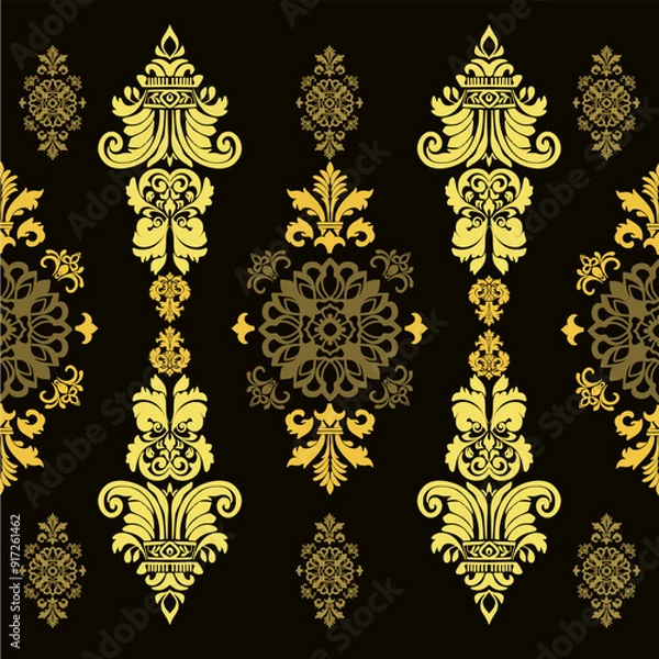 Fototapeta Classic Damask border pattern seamless baroque style Elegant Textile Design