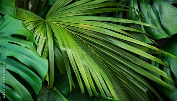 Fototapeta green tropical leaves spring nature wallpaper background