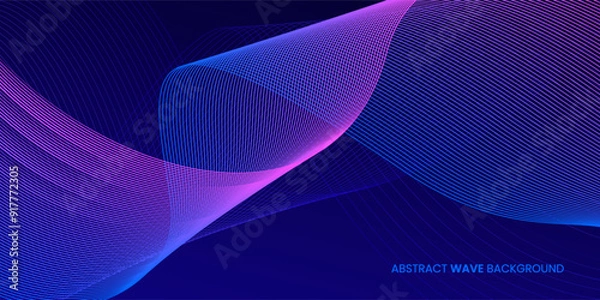 Fototapeta Abstract wave background in dark blue and purple colors. Futuristic concept background with flowing wavy lines. Good for brochure, flyer, banner, poster, cover.