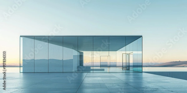 Fototapeta A large glass building with a glass roof and a glass door