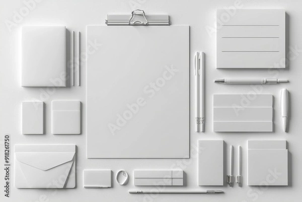 Fototapeta Realistic blank stationery set mockup isolated created with generative ai