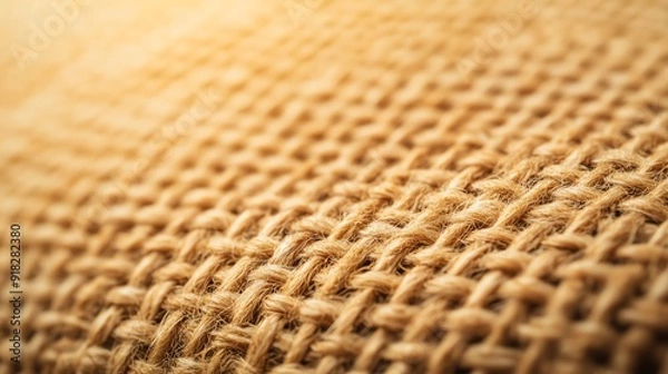 Fototapeta Coarse burlap texture, earthy tones, macro shot, natural sunlight