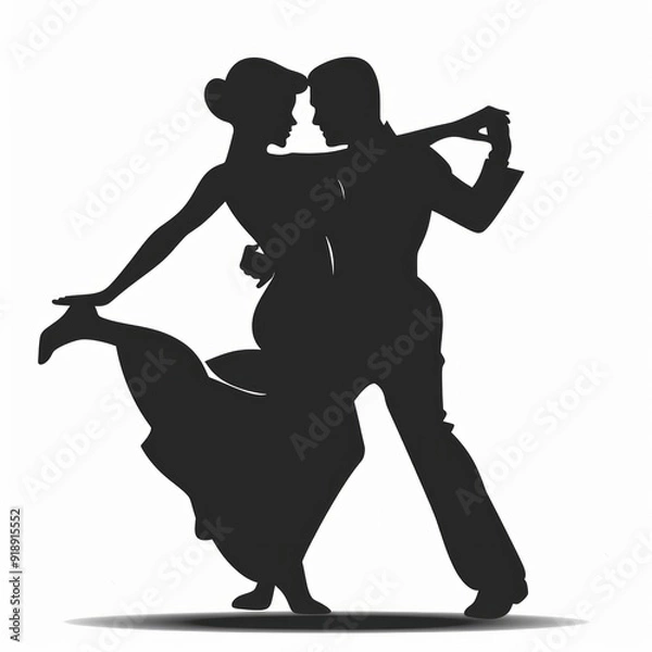 Fototapeta Silhouette of a couple dancing in a ballroom dance pose.