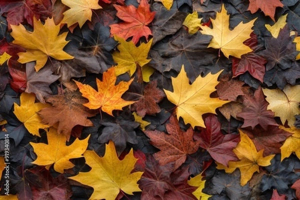 Fototapeta Autumn splendor with vibrant fallen leaves