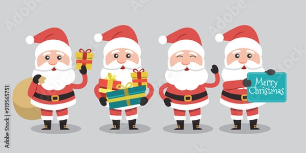 Fototapeta Funny Christmas party for kids: Collection of vector illustrations with Santa Claus, reindeer.