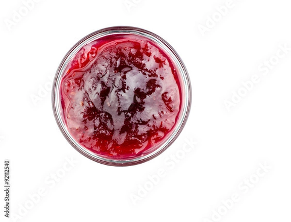 Fototapeta Aerial view of rasberry jam in a bowl isolated