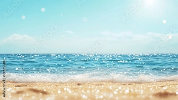 Obraz Serene ocean view with a sunny sky and glittering water, perfect for a tropical vacation backdrop with bokeh effects and a clear horizon