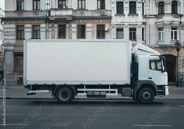 Obraz Truck with blank mockup on semi-trailer for text or advertisement