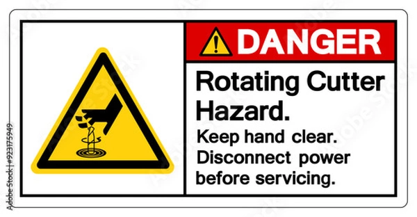 Fototapeta Danger Rotating Cutter Hazard Keep hand clear Disconnect power before servicing Symbol Sign ,Vector Illustration, Isolate On White Background Label. EPS10