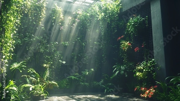 Fototapeta Enchanted Forest Path with Sunlight Filtering Through Trees