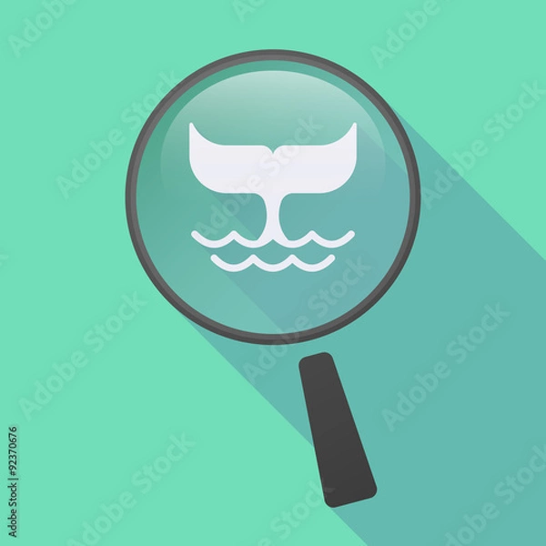 Fototapeta Long shadow magnifier icon with a whale tail