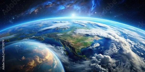 Fototapeta Planet Earth from space showing blue oceans and white clouds, earth, planet, space, globe, blue, oceans, white clouds