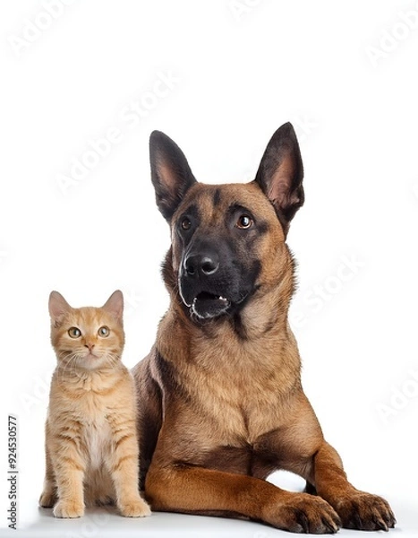 Obraz German Shepherd and Little orange Cat: Companions on White Background