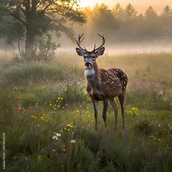 Fototapeta Deer in a Misty Meadow