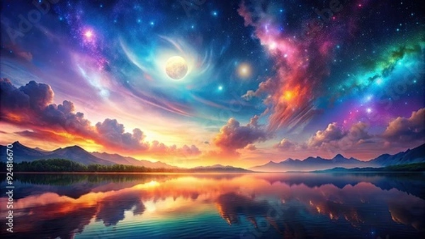 Fototapeta Beautiful astral landscape with mesmerizing colors and tranquil vibes, peaceful, serene, celestial, ethereal, cosmos