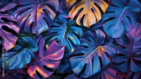 Fototapeta Vibrant Tropical Leaves with Detailed Textures Wallpaper