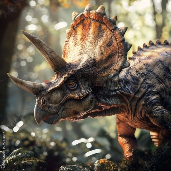 Obraz Triceratops Dinosaur Portrait in Forest.