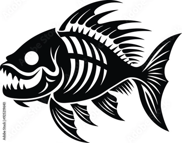 Fototapeta Fish Skeleton silhouette illustration black and white