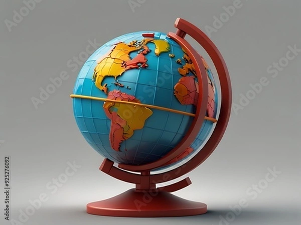 Fototapeta Design a cartoonish 3D vector icon of a world globe mounted on a stand