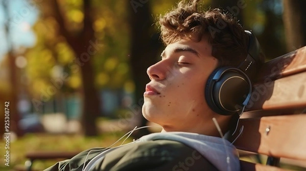 Fototapeta 
Young man listening to music