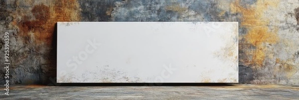 Fototapeta Blank Canvas Against Distressed Wall - Perfect for Mockups and Designs - A blank canvas sits against a rustic, distressed wall, creating a perfect backdrop for showcasing artwork, designs, or product 