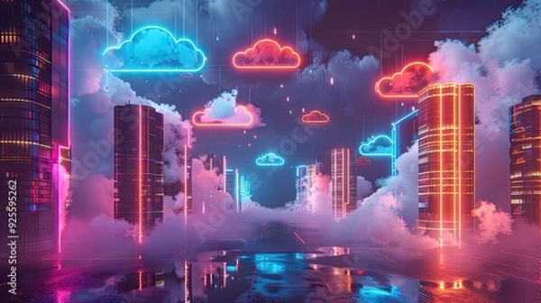 Fototapeta Neon Cloud City