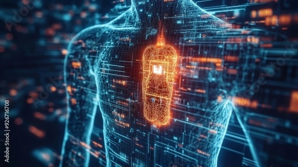 Fototapeta AI-Powered Personal Health Monitoring Implants: A visual of an implant device inside the body, tracking health metrics in real-time.